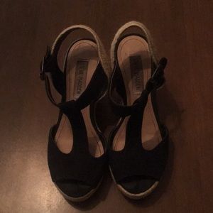 Steve Madden Black and Beige Wedges